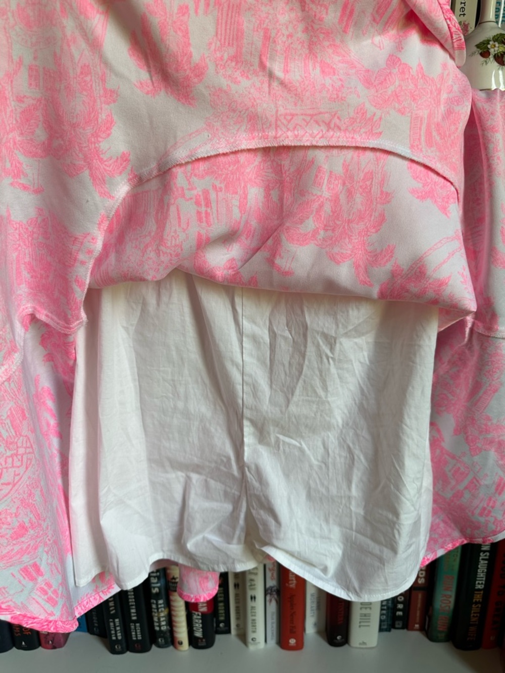 Lilly Pulitzer Pink Toile One-Shoulder Ruffle Mini Dress Romper Size 8 - Picture 2 of 6